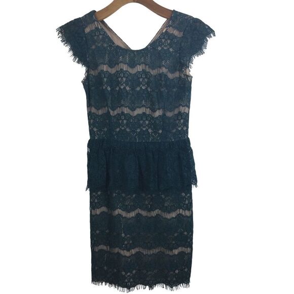 Maeve Anthropologie Womens Elsa Lace Peplum Cap Sleeve Dress Teal Blue Size XS - Picture 1 of 11